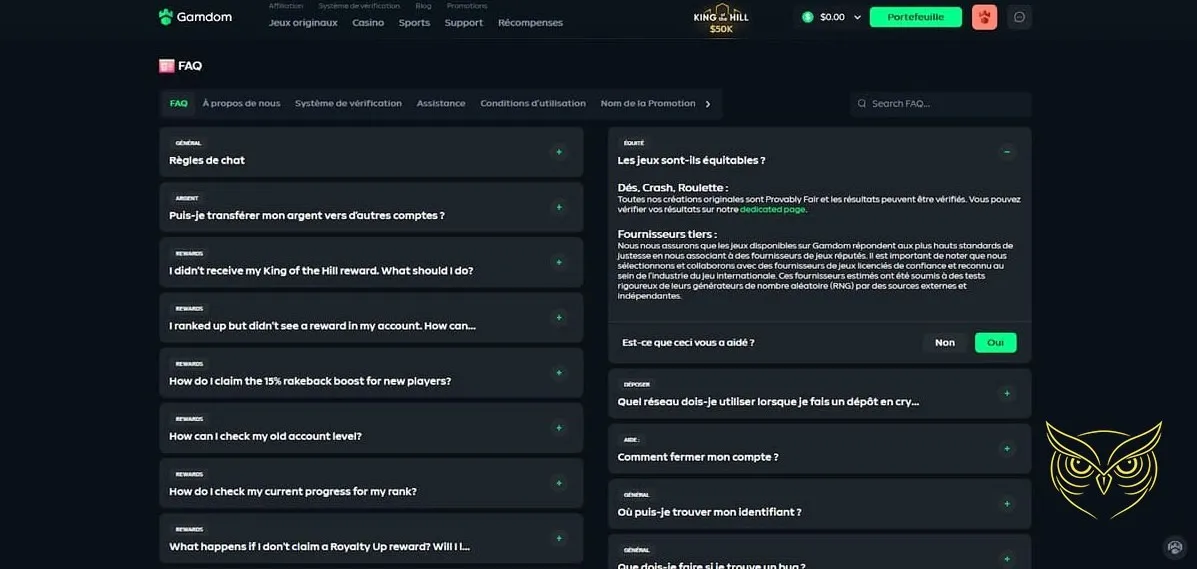 Interface de paris e-sports Gamdom Casino