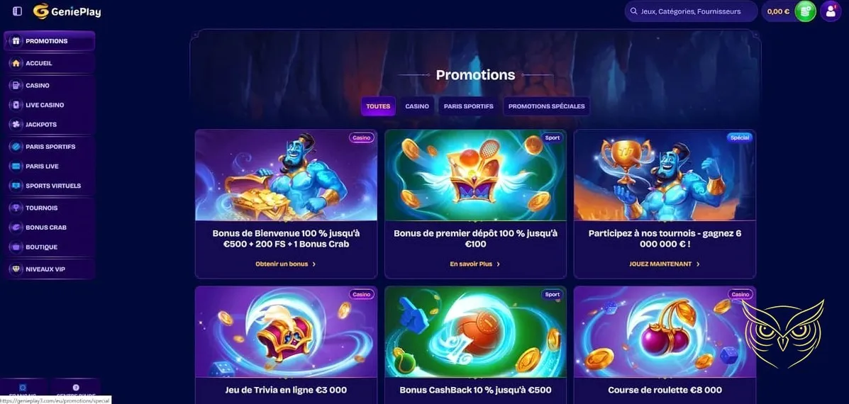 Section pour déposer des fonds GeniePlay Casino