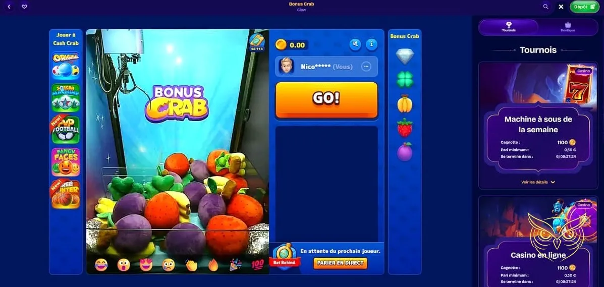 Section jeux de casino en direct GeniePlay