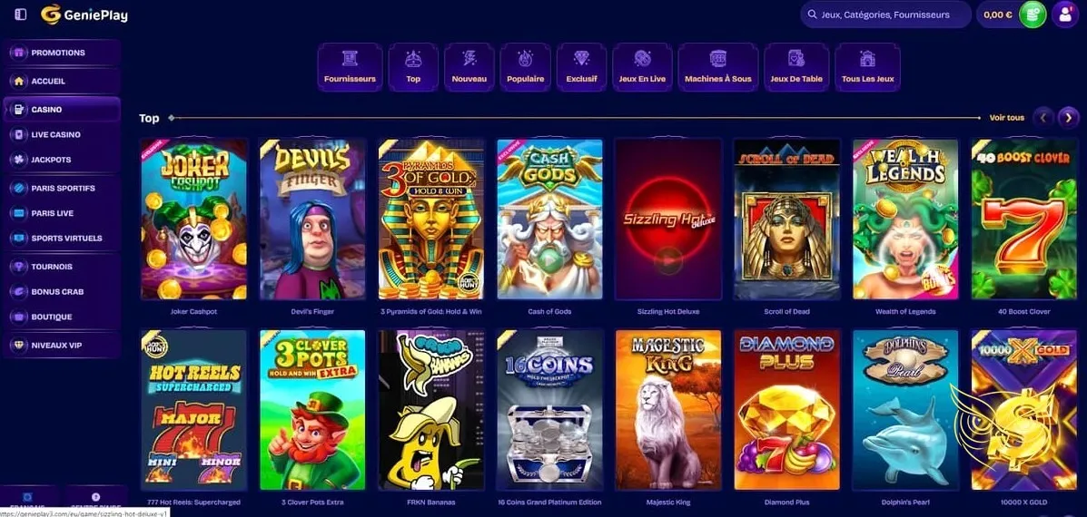 Capture d'écran des paris sportifs live GeniePlay