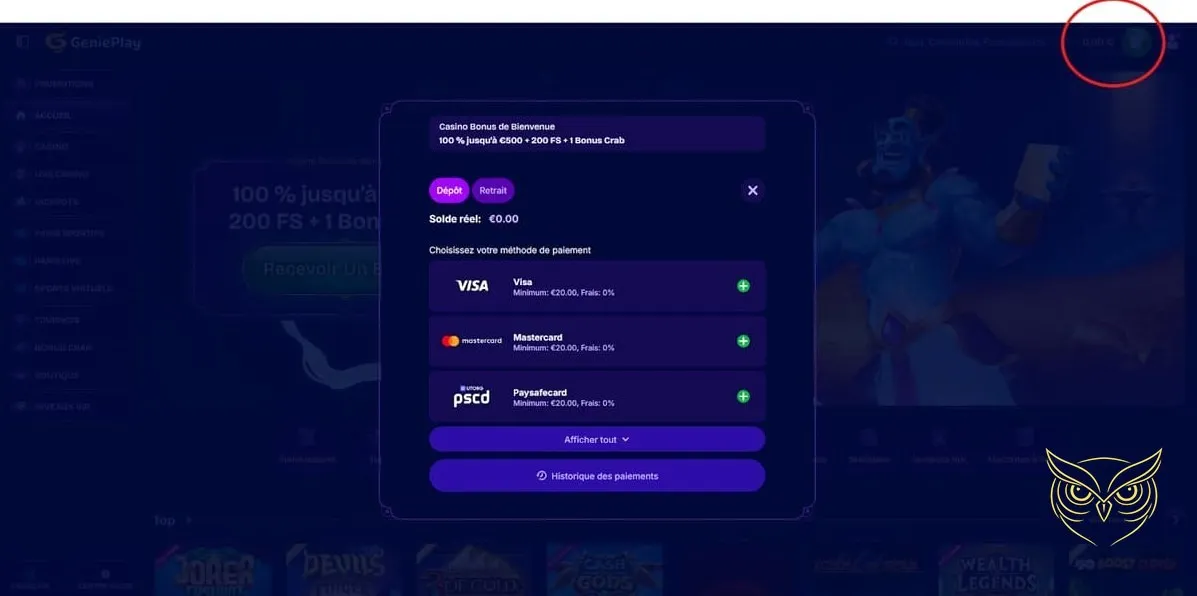 Bannière du bonus de bienvenue GeniePlay Casino