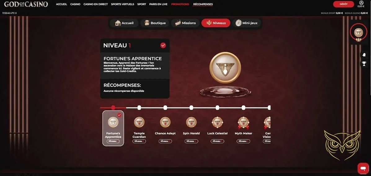 Icône de la section missions de God of Casino