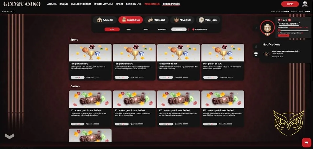 Collection de mini-jeux God of Casino