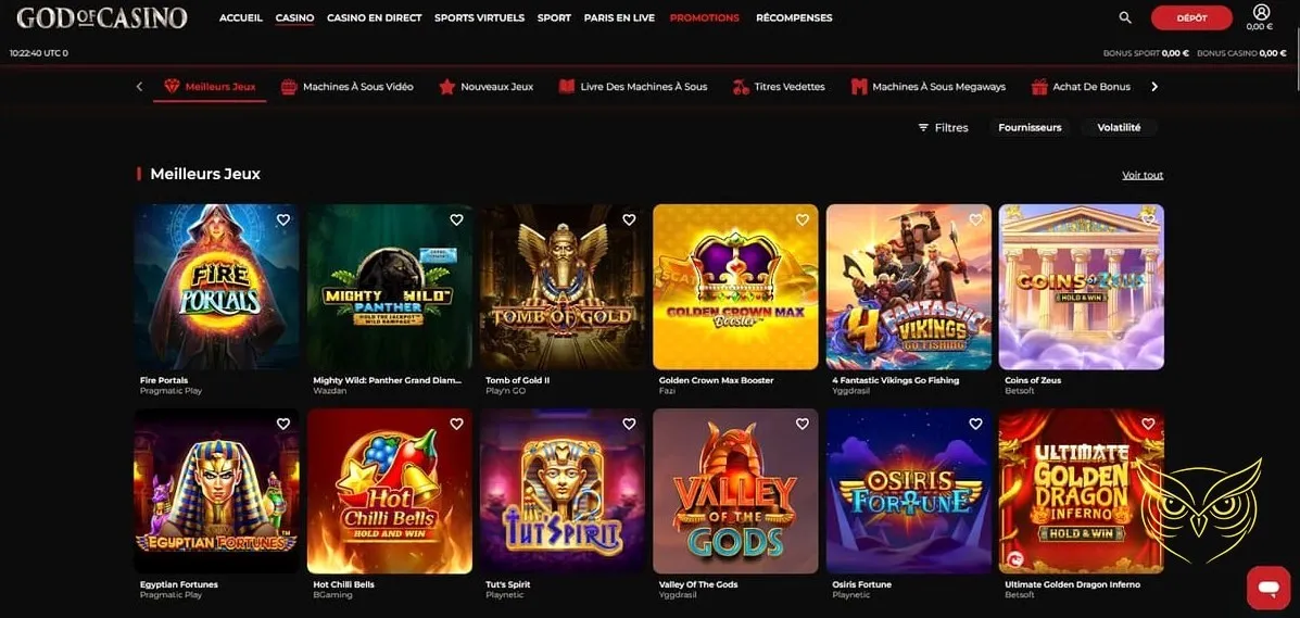 Visuel du pack de bienvenue du casino God of Casino