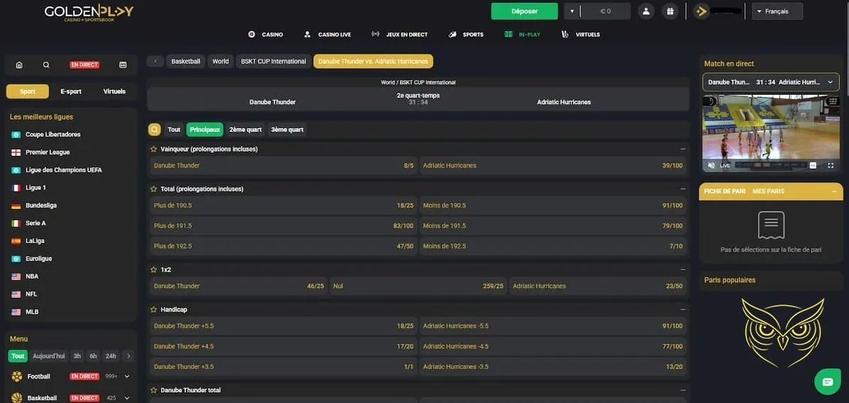 Bonus bienvenue sport GoldenPlay Casino.