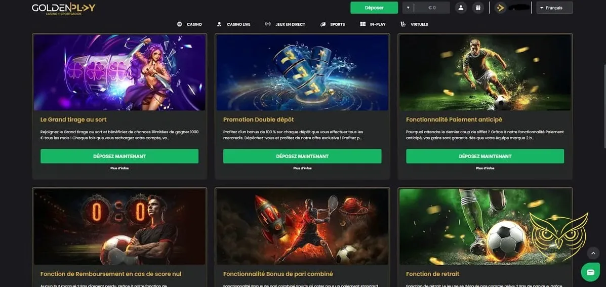 Options de dépôt GoldenPlay Casino.