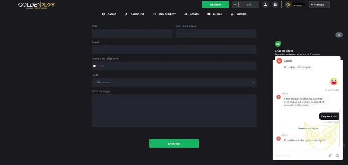 Icône service client GoldenPlay Casino.