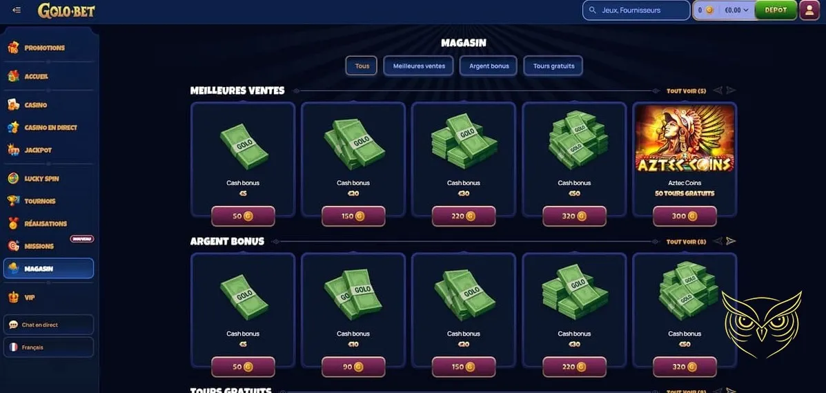 Icône d'accès au magasin du casino Golobet Casino