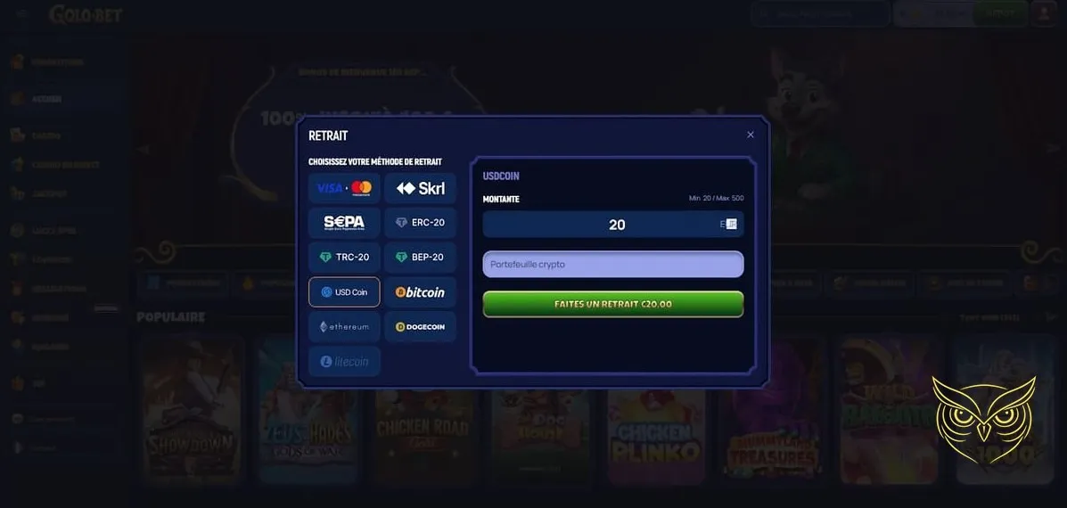 Icône du bouton de retrait pour Golobet Casino