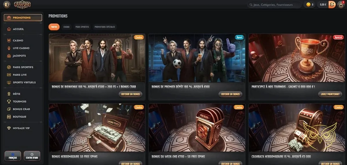 Sélection de machines à sous Gransino Casino.