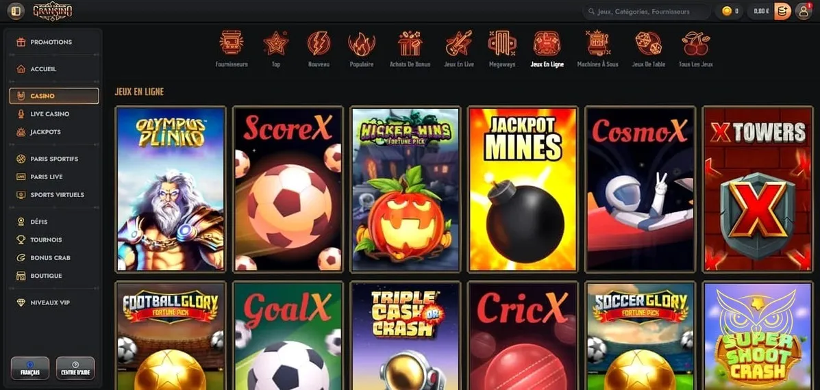 Liste des autres bonus Gransino Casino.