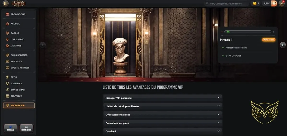 Vitrine de la boutique Gransino Casino.