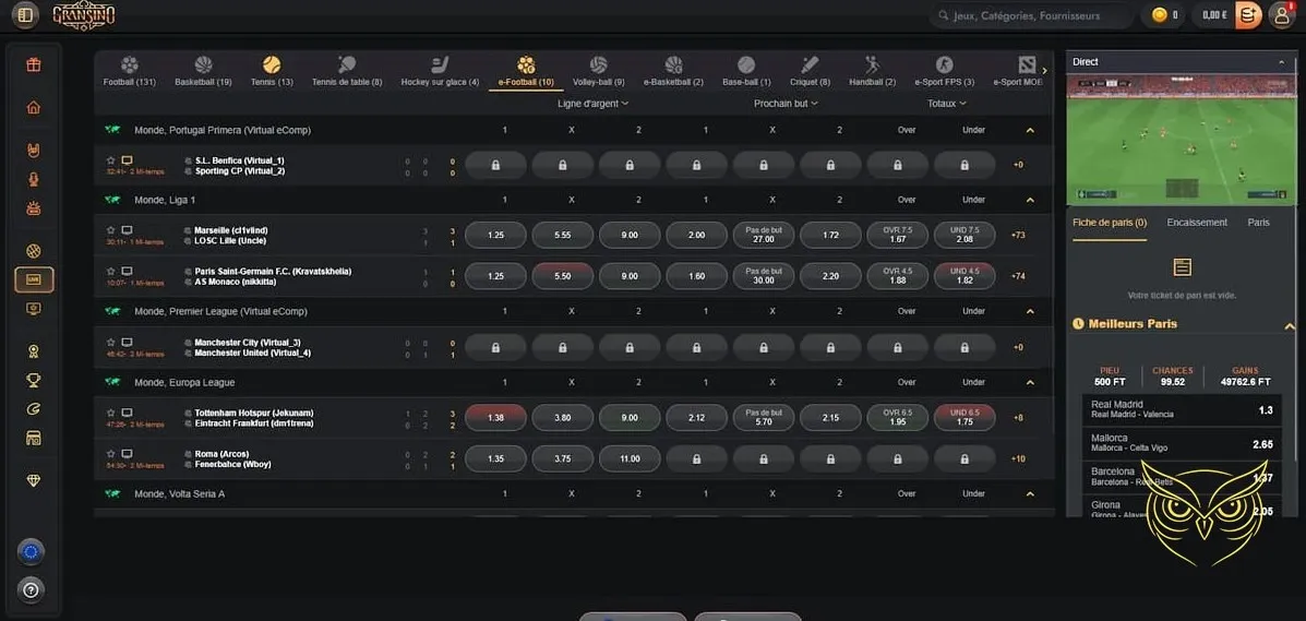 Tableau des niveaux VIP Gransino Casino.