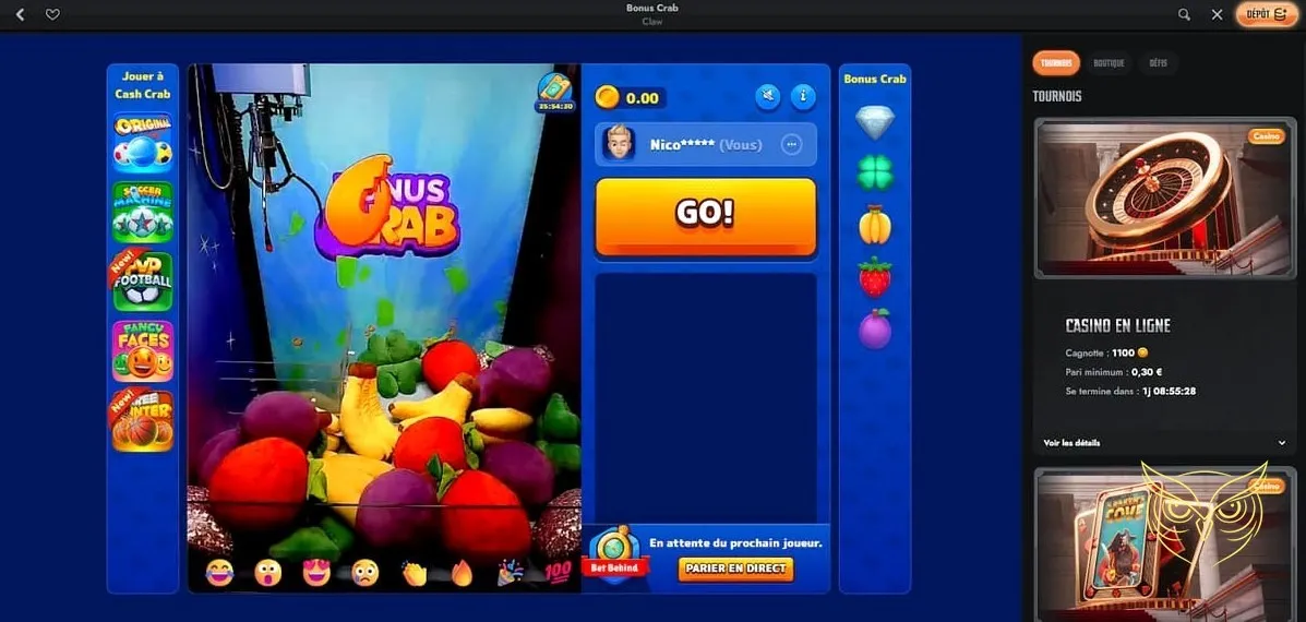 Assortiment de jeux en ligne Gransino Casino.