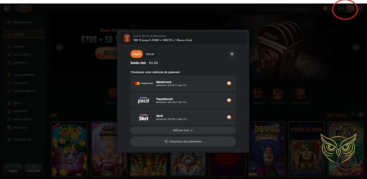 Catégorie sports virtuels Gransino Casino.