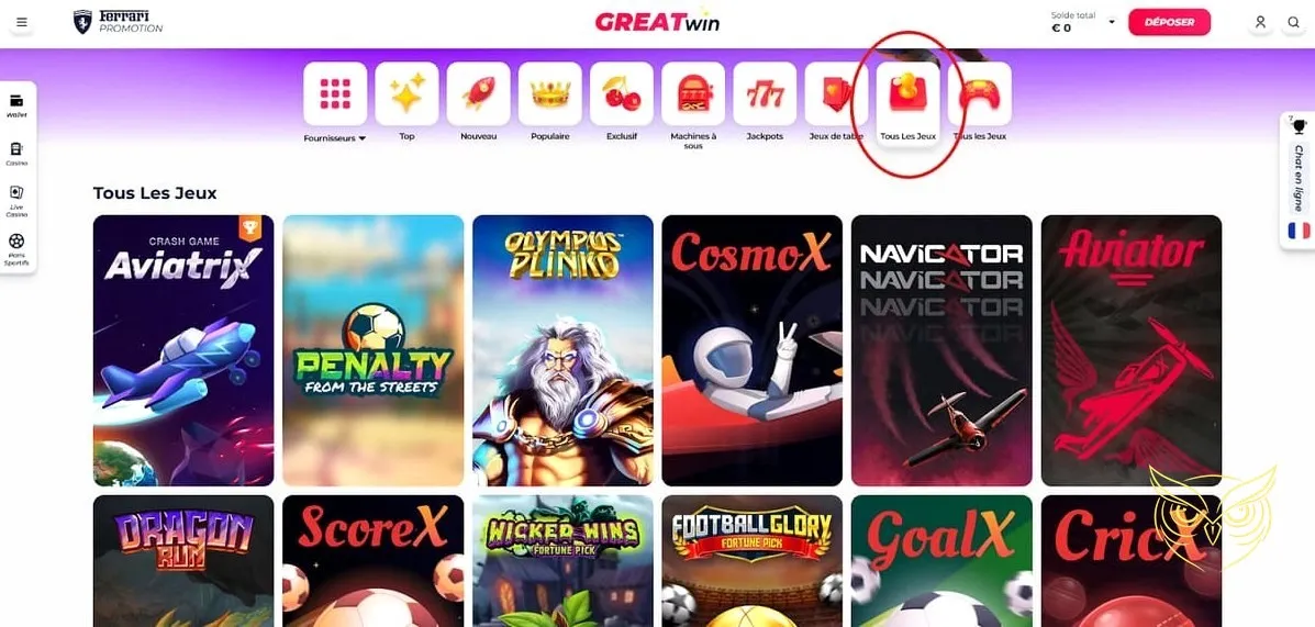 Bouton d'inscription au casino GreatWin.