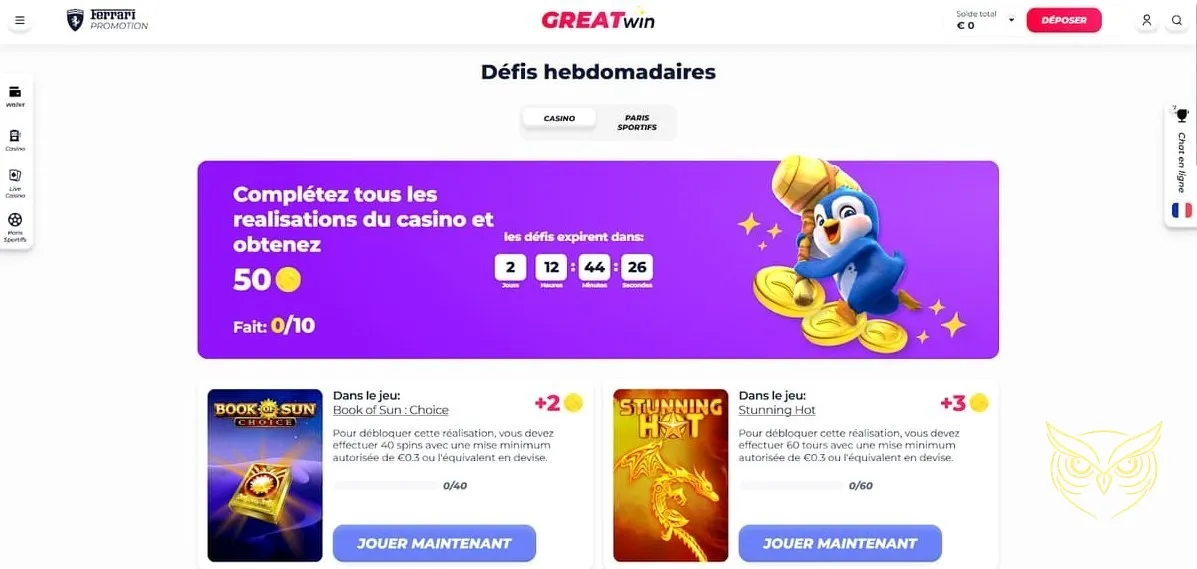 Interface des paris sportifs en direct GreatWin