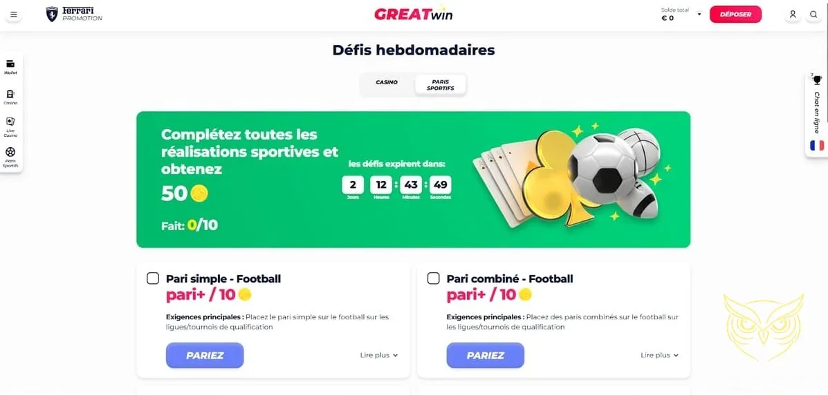 Offres de sports virtuels GreatWin Casino