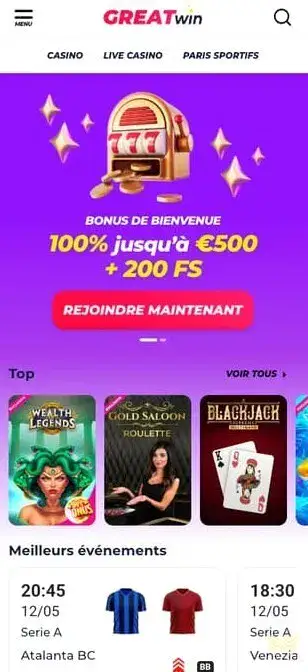 Application mobile officielle du casino GreatWin