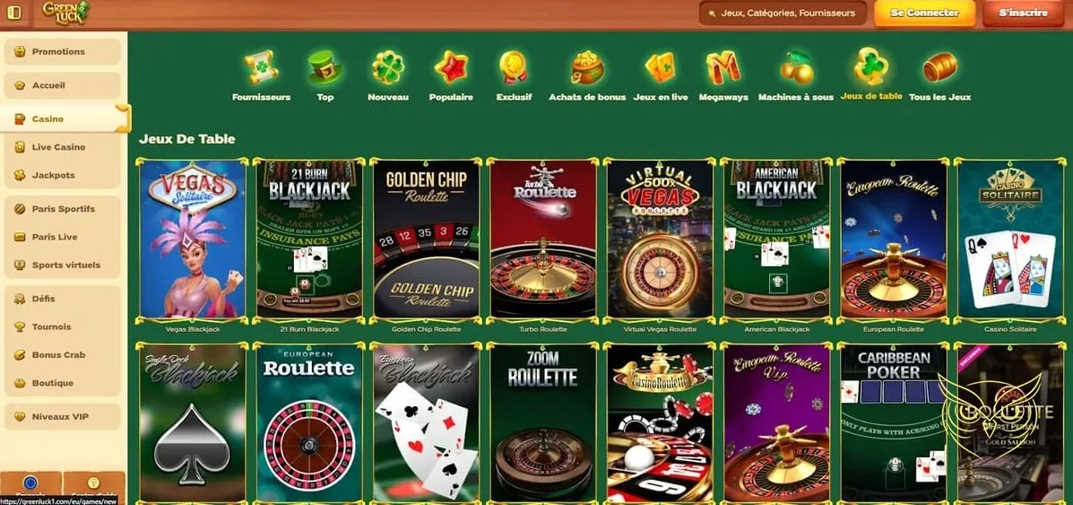 Vue d'ensemble promotions GreenLuck Casino.