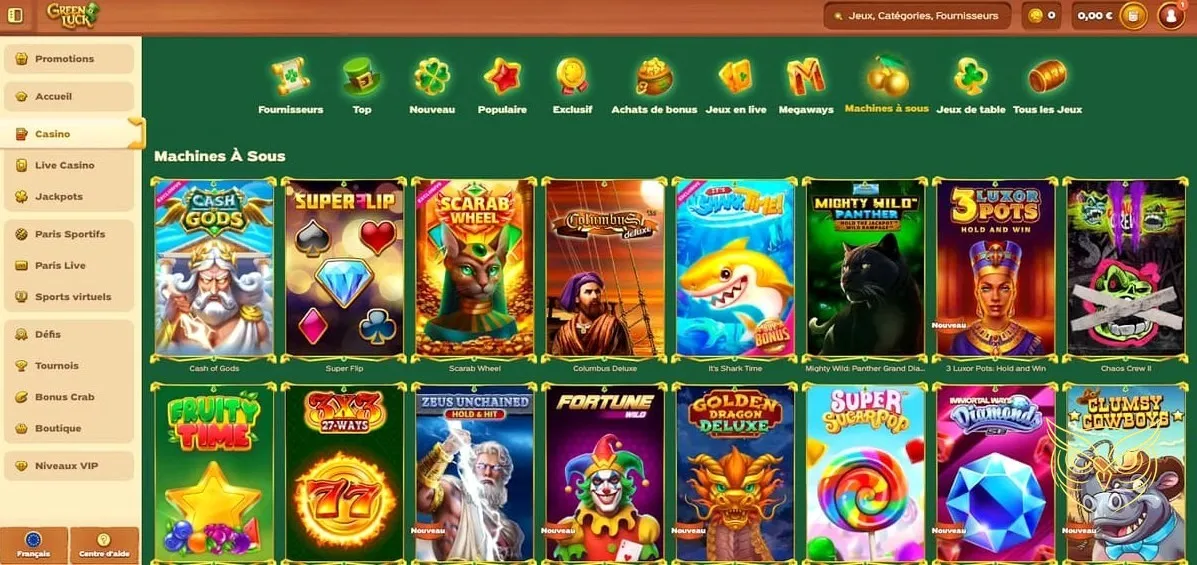 Interface de dépôt de fonds GreenLuck Casino