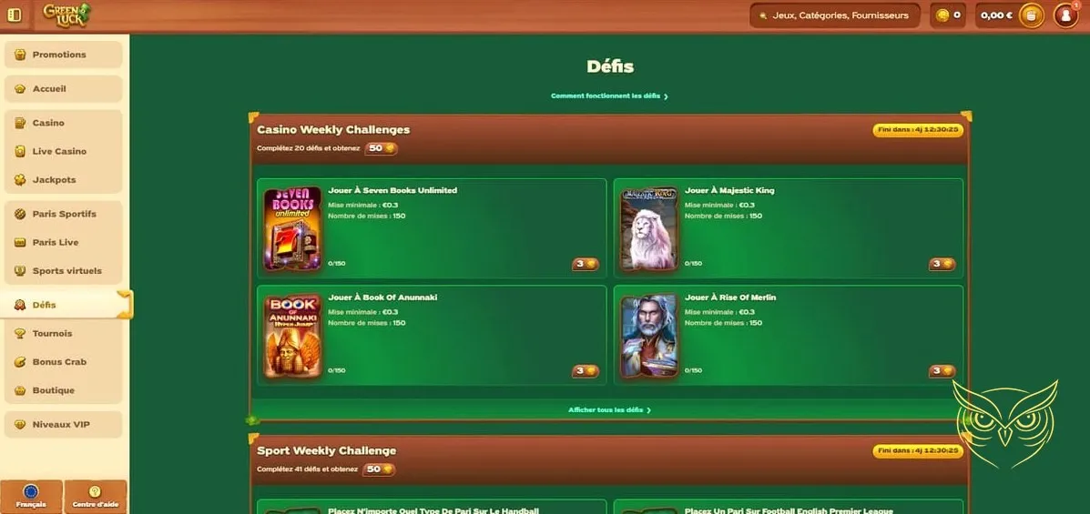 Écran paris live GreenLuck Casino.