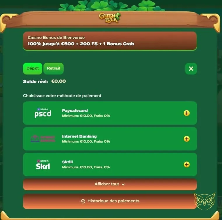 Offre sports virtuels GreenLuck Casino.
