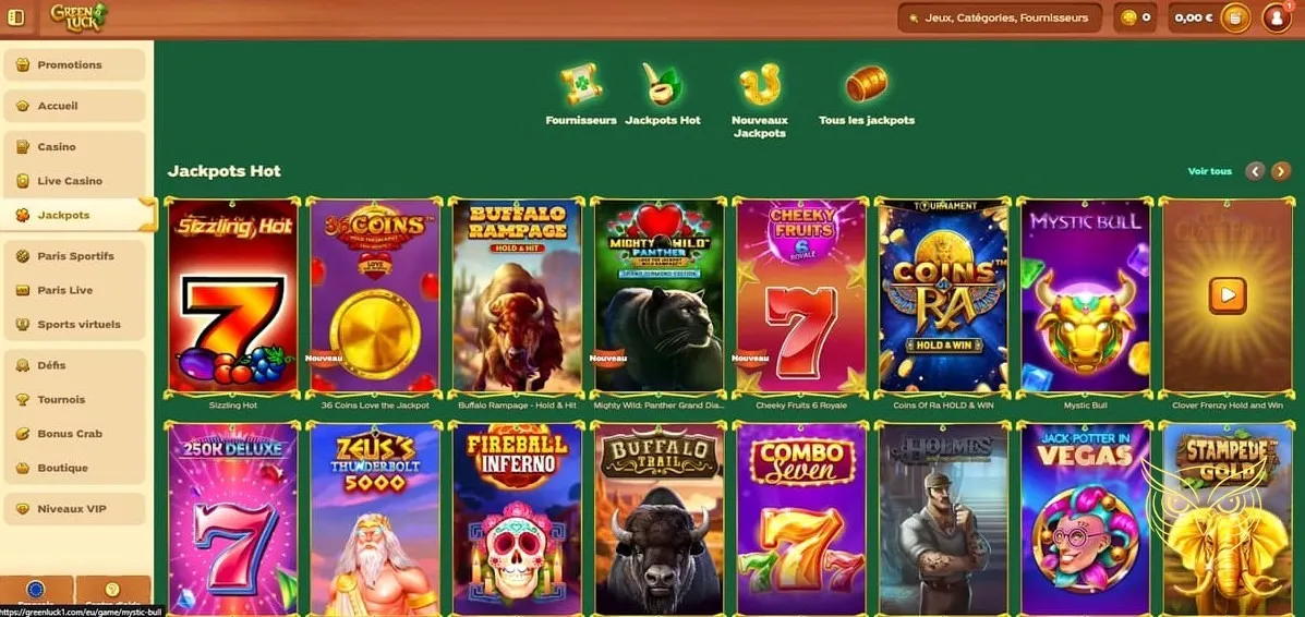 Conditions bonus premier dépôt GreenLuck Casino.