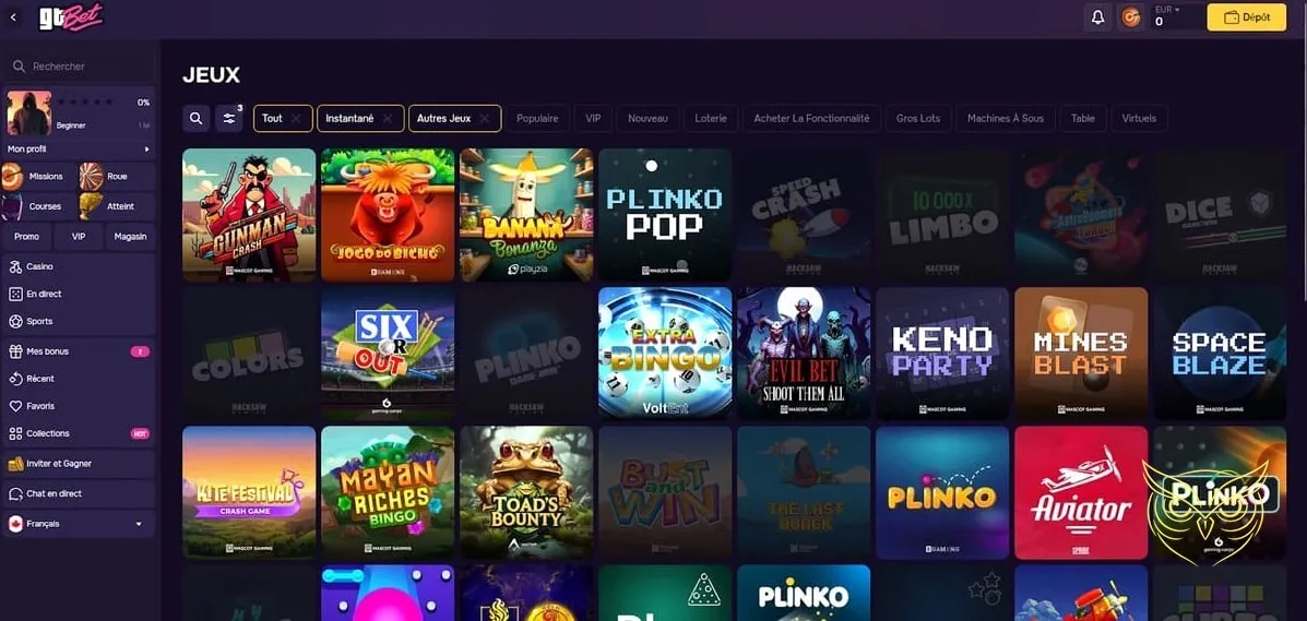 Détails des missions spéciales GTBet Casino