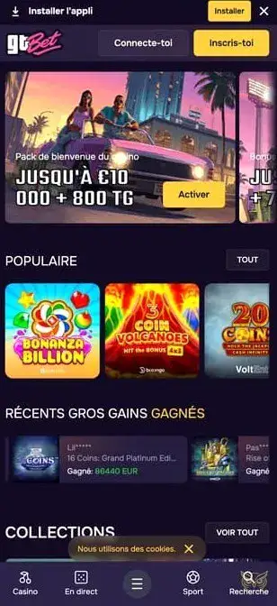 Application mobile officielle du casino GTBet