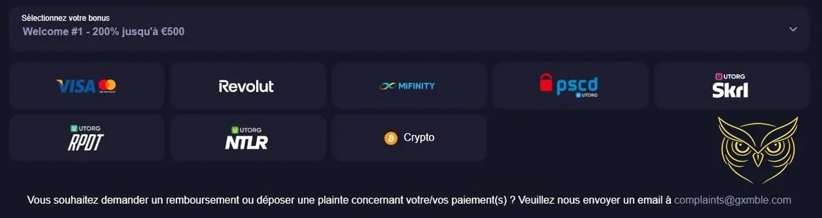 Icônes des moyens de paiement Gxmble Casino.