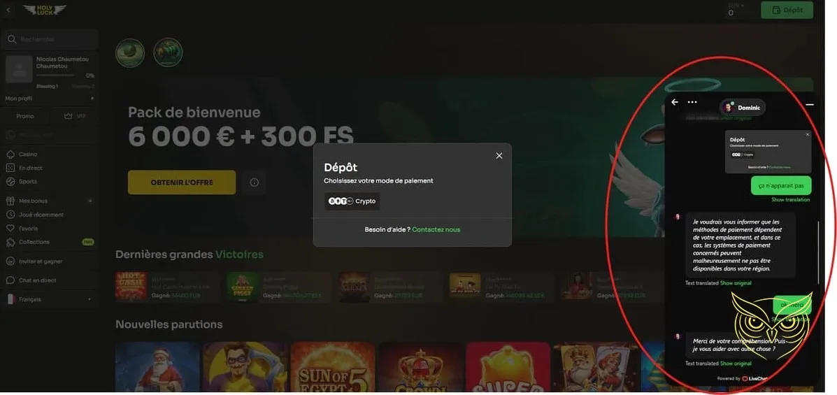 Symbole de dépôt d'argent Holyluck Casino.