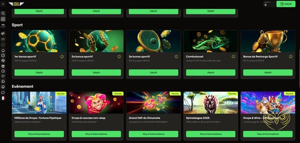 Vignettes des jeux de table Holyluck Casino.