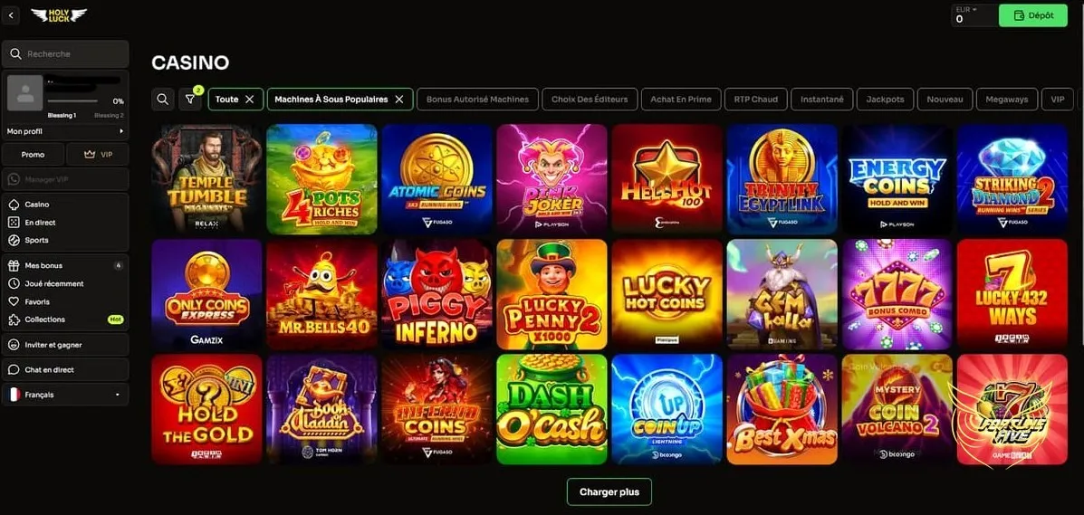 Bannière des tournois Holyluck Casino.