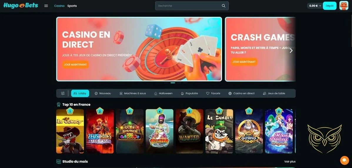 Page des promotions disponibles chez Hugo Bets Casino