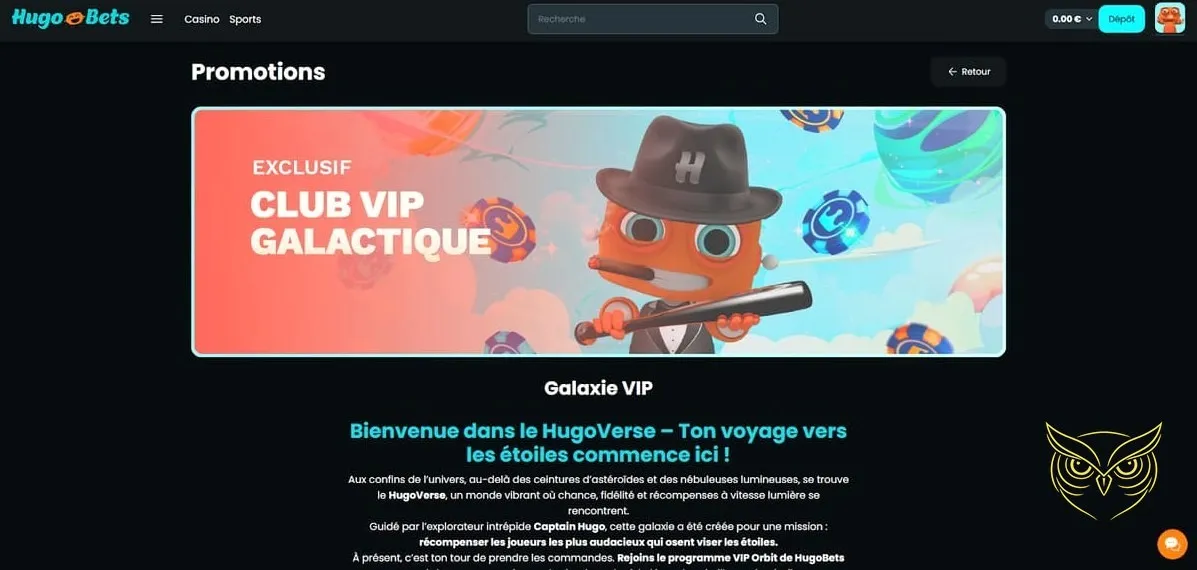 Vitrine de la boutique du casino Hugo Bets