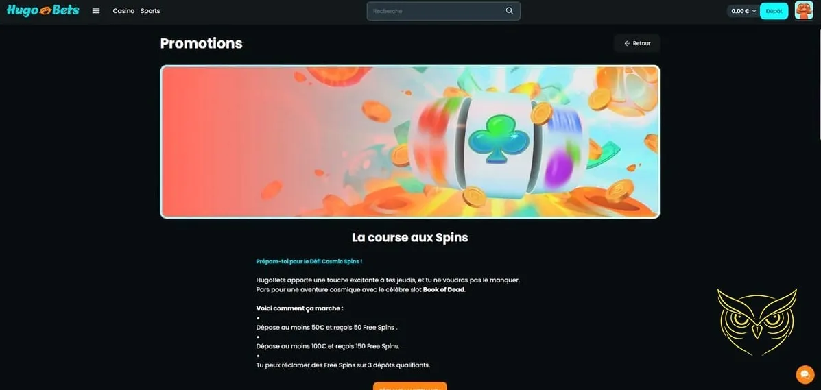 Capture d'écran du lobby Hugo Bets Casino