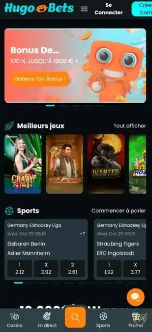 Capture d'écran de l'application Hugo Bets Casino