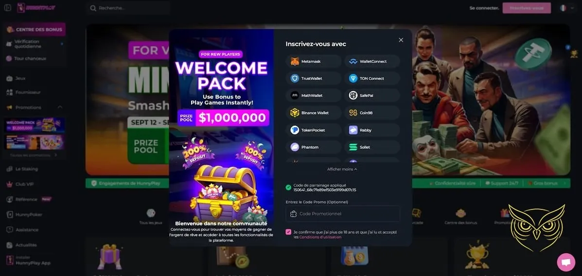 Capture d'écran version mobile HunnyPlay Casino