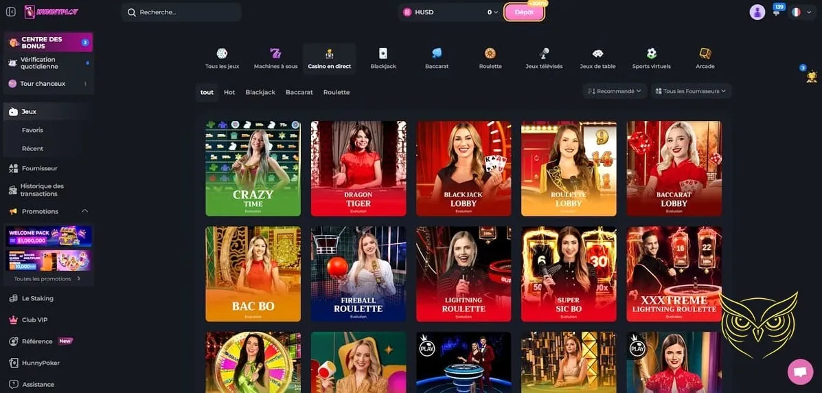 Collection de mini-jeux disponibles HunnyPlay Casino