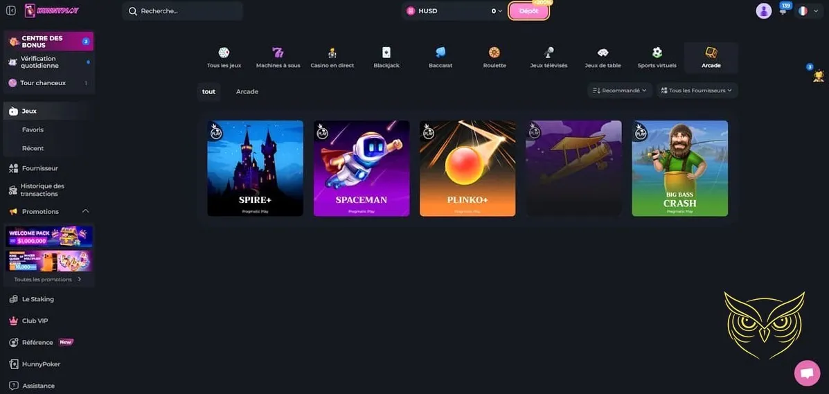 Présentation du centre bonus HunnyPlay Casino