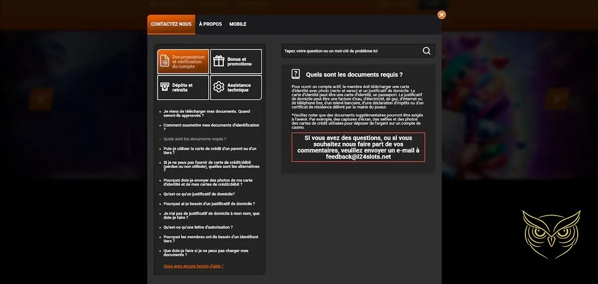 Formulaire d'inscription au casino i24Slots