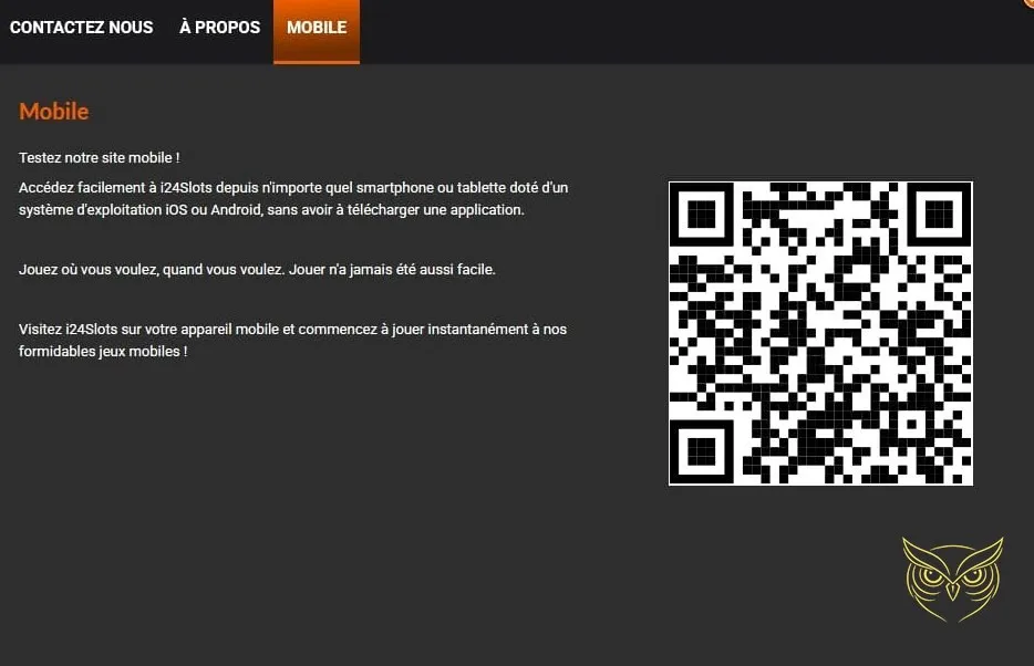 Capture d'écran version mobile i24Slots Casino