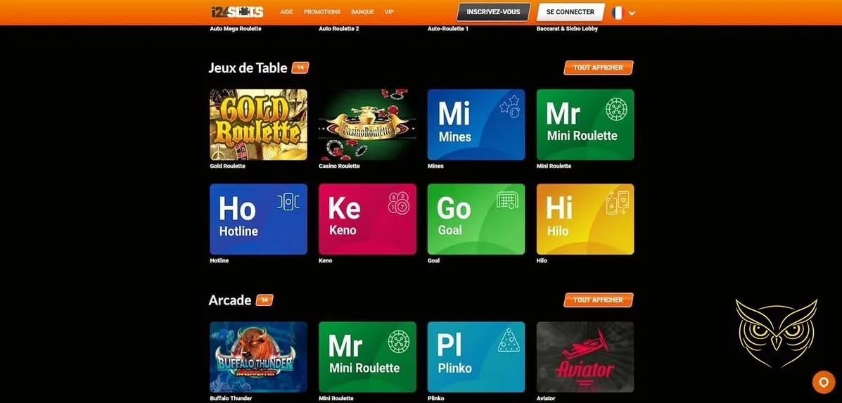 Catégorie de jeux d'arcade du casino i24Slots