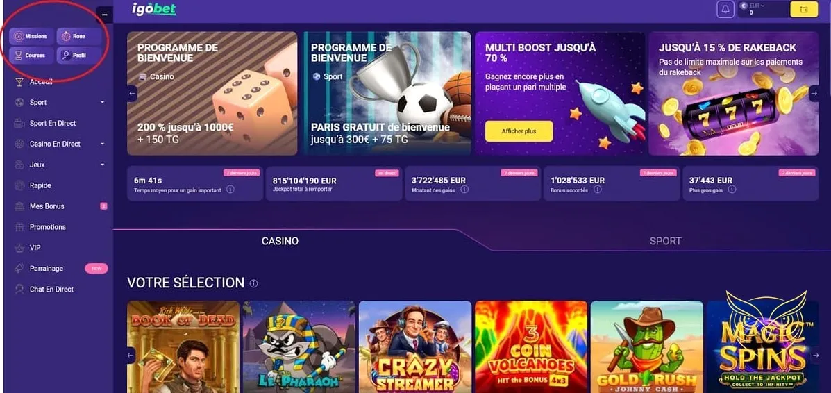 Interface de paris sportifs en direct Igobet