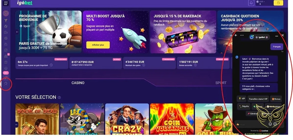 Page des promotions du casino Igobet