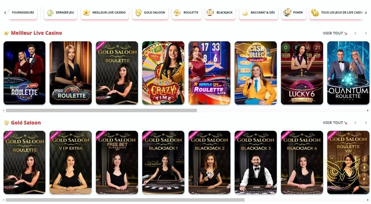 Section dédiée au Club VIP Infinity Casino