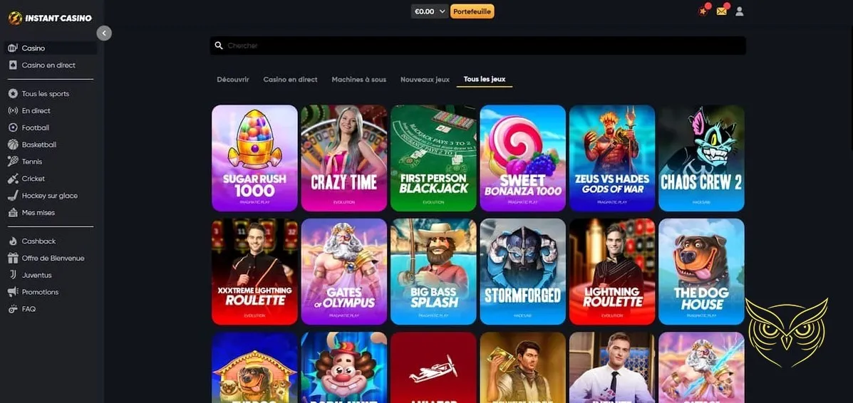 Page des promotions actuelles Instant Casino
