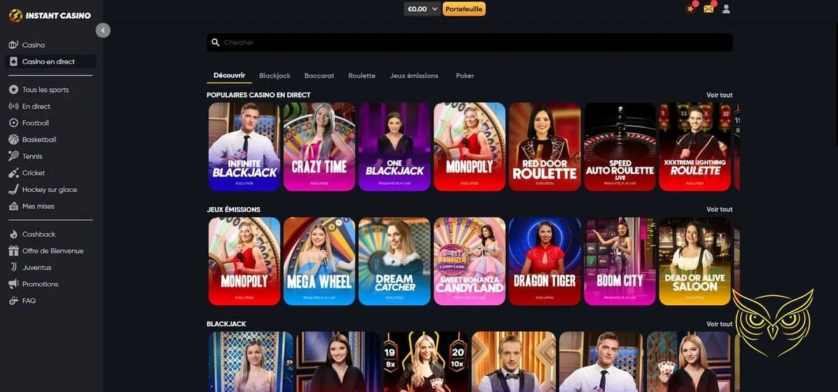 Information sur le programme Cashback Instant Casino