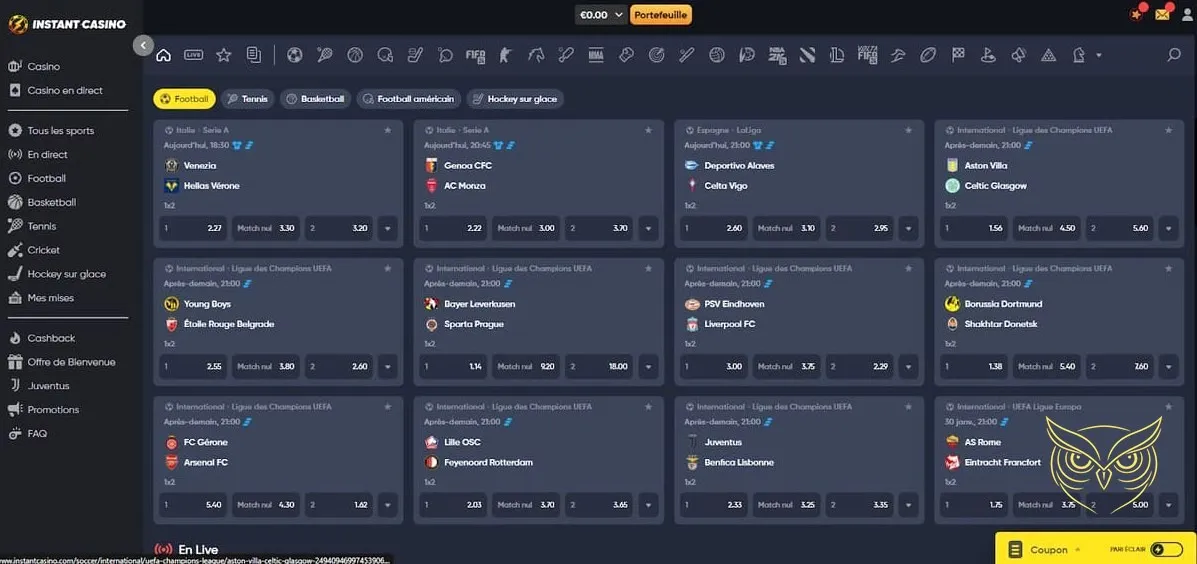 Capture d'écran de la FAQ Instant Casino